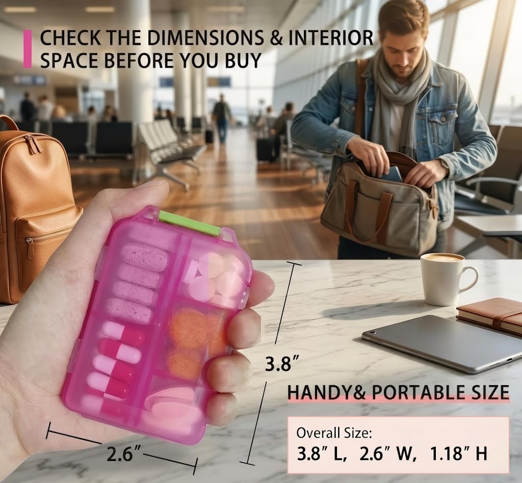 Pill Organizer with Medicine Labels Travel Daily Pill Container Mini Medication Organizer Storage Pill Organizer Travel Essentials Pill Case 7 Day (Pink & 161 Lables) - Maple Wellness Supplements