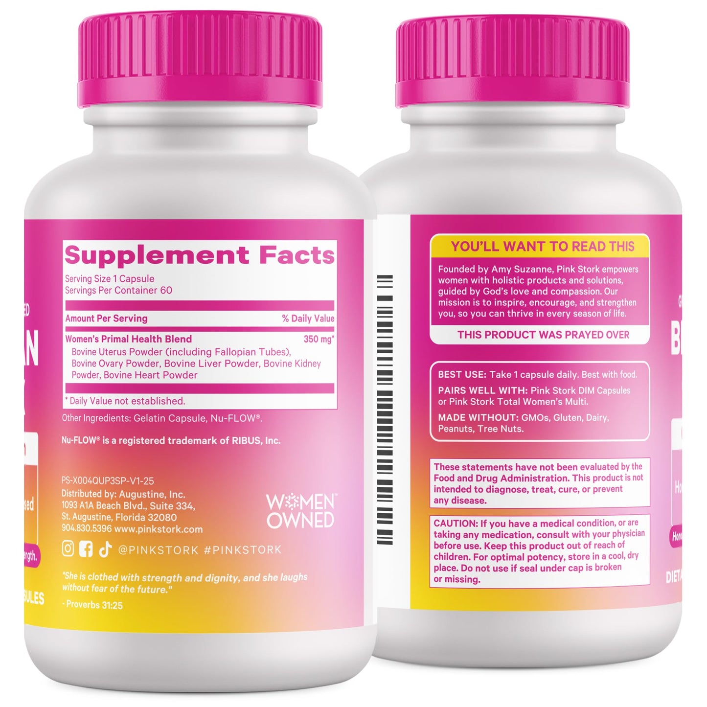 Pink Stork Beef Organ Supplement for Women | Grass-Fed Beef Liver Capsules with Iron, B12, CoQ10, Vitamin A | Primal Multivitamin for Female Hormone + Energy Support | 60 Capsules - Maple Wellness Supplements