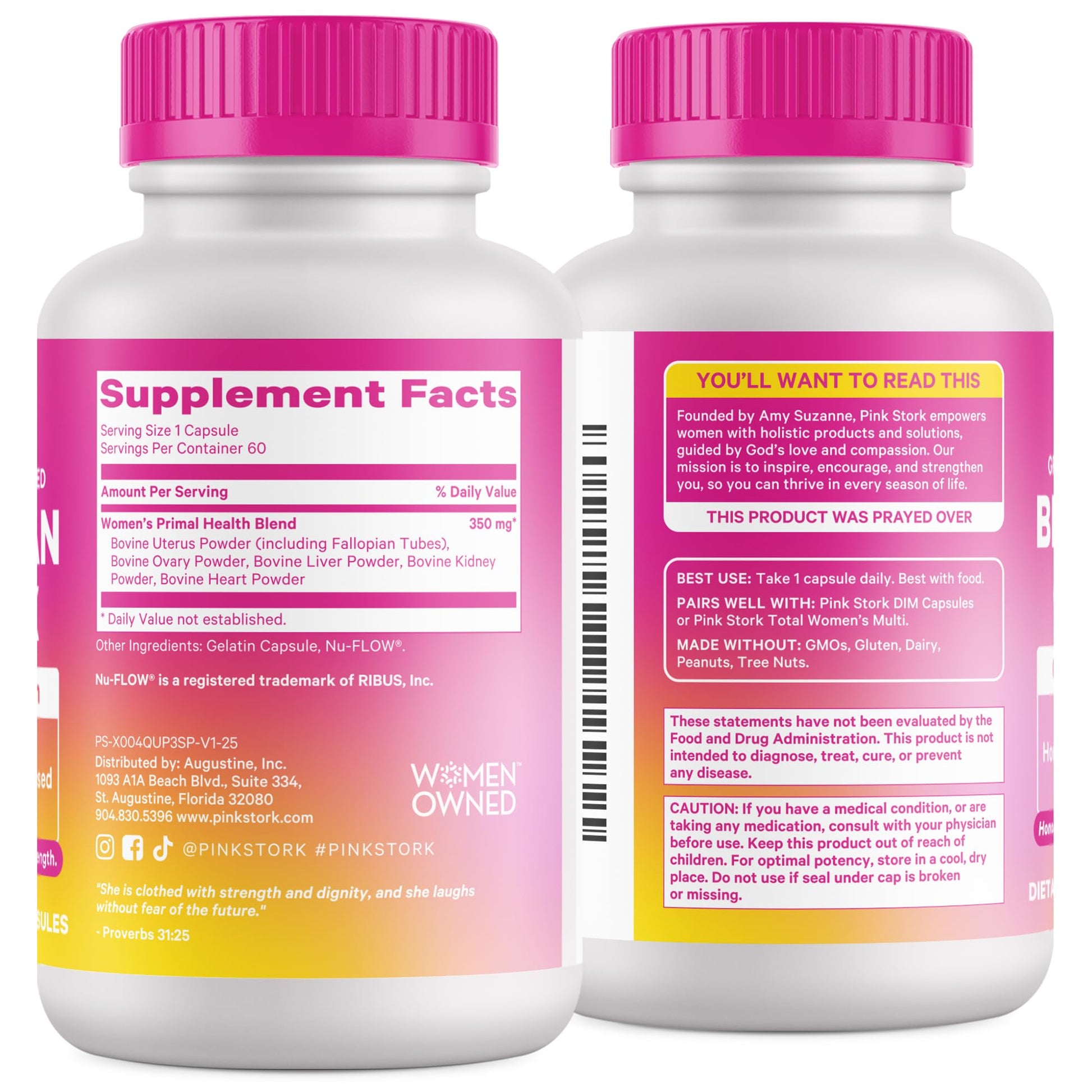 Pink Stork Beef Organ Supplement for Women | Grass-Fed Beef Liver Capsules with Iron, B12, CoQ10, Vitamin A | Primal Multivitamin for Female Hormone + Energy Support | 60 Capsules - Maple Wellness Supplements