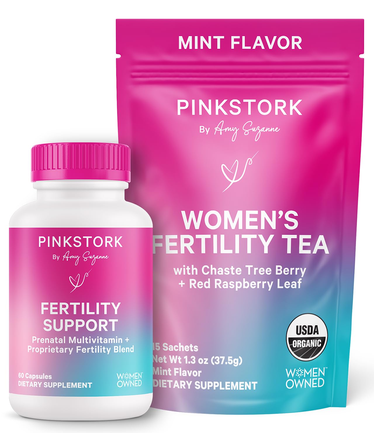 Pink Stork Fertility Bundle for Women – Conception Tea + Prenatal Vitamin Support with Inositol, Vitex, Folate & Ashwagandha – Supports Hormone Balance, Cycle Health & Preconception Wellness - Maple Wellness Supplements