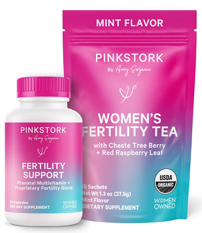 Pink Stork Fertility Bundle for Women – Conception Tea + Prenatal Vitamin Support with Inositol, Vitex, Folate & Ashwagandha – Supports Hormone Balance, Cycle Health & Preconception Wellness - Maple Wellness Supplements