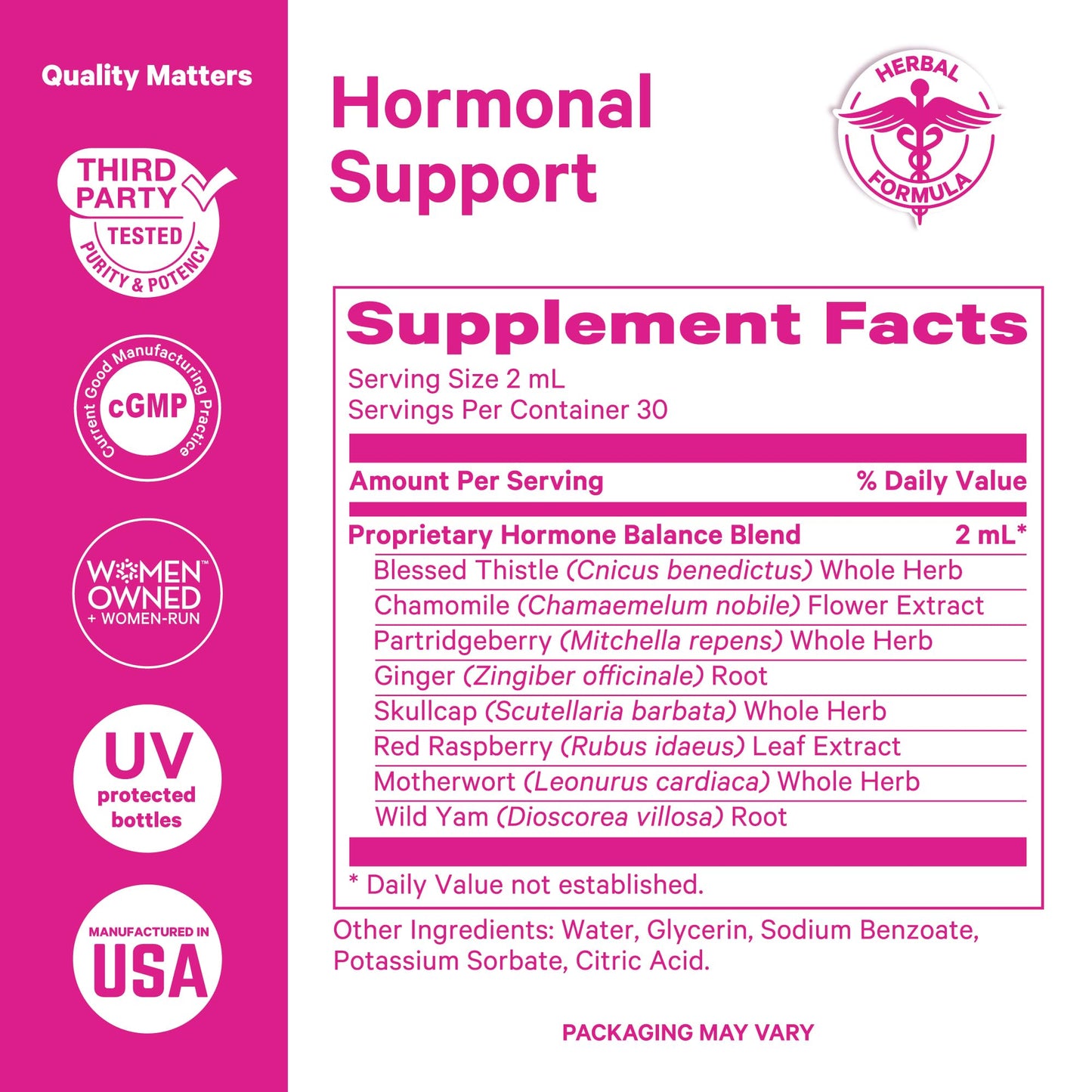 Pink Stork Hormone Balance Drops for Women - Supports Hormonal Health, PMS, Perimenopause & Mood, with Red Raspberry Leaf & Wild Yam - Liquid Supplement - Vegan, 2oz, 30 Servings - Maple Wellness Supplements