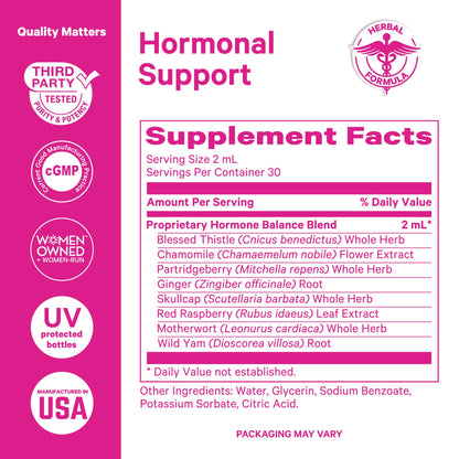 Pink Stork Hormone Balance Drops for Women - Supports Hormonal Health, PMS, Perimenopause & Mood, with Red Raspberry Leaf & Wild Yam - Liquid Supplement - Vegan, 2oz, 30 Servings - Maple Wellness Supplements
