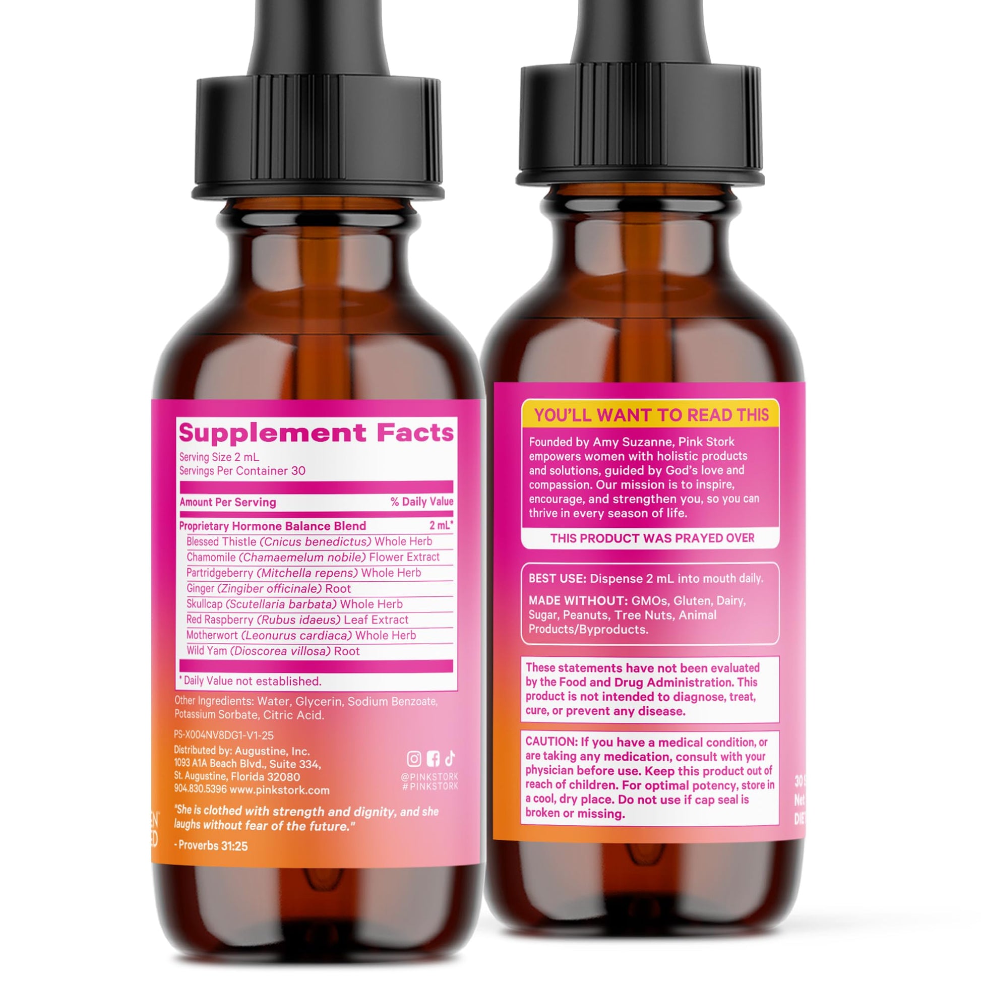Pink Stork Hormone Balance Drops for Women - Supports Hormonal Health, PMS, Perimenopause & Mood, with Red Raspberry Leaf & Wild Yam - Liquid Supplement - Vegan, 2oz, 30 Servings - Maple Wellness Supplements