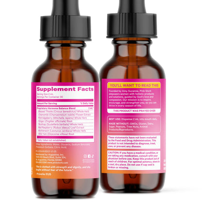 Pink Stork Hormone Balance Drops for Women - Supports Hormonal Health, PMS, Perimenopause & Mood, with Red Raspberry Leaf & Wild Yam - Liquid Supplement - Vegan, 2oz, 30 Servings - Maple Wellness Supplements