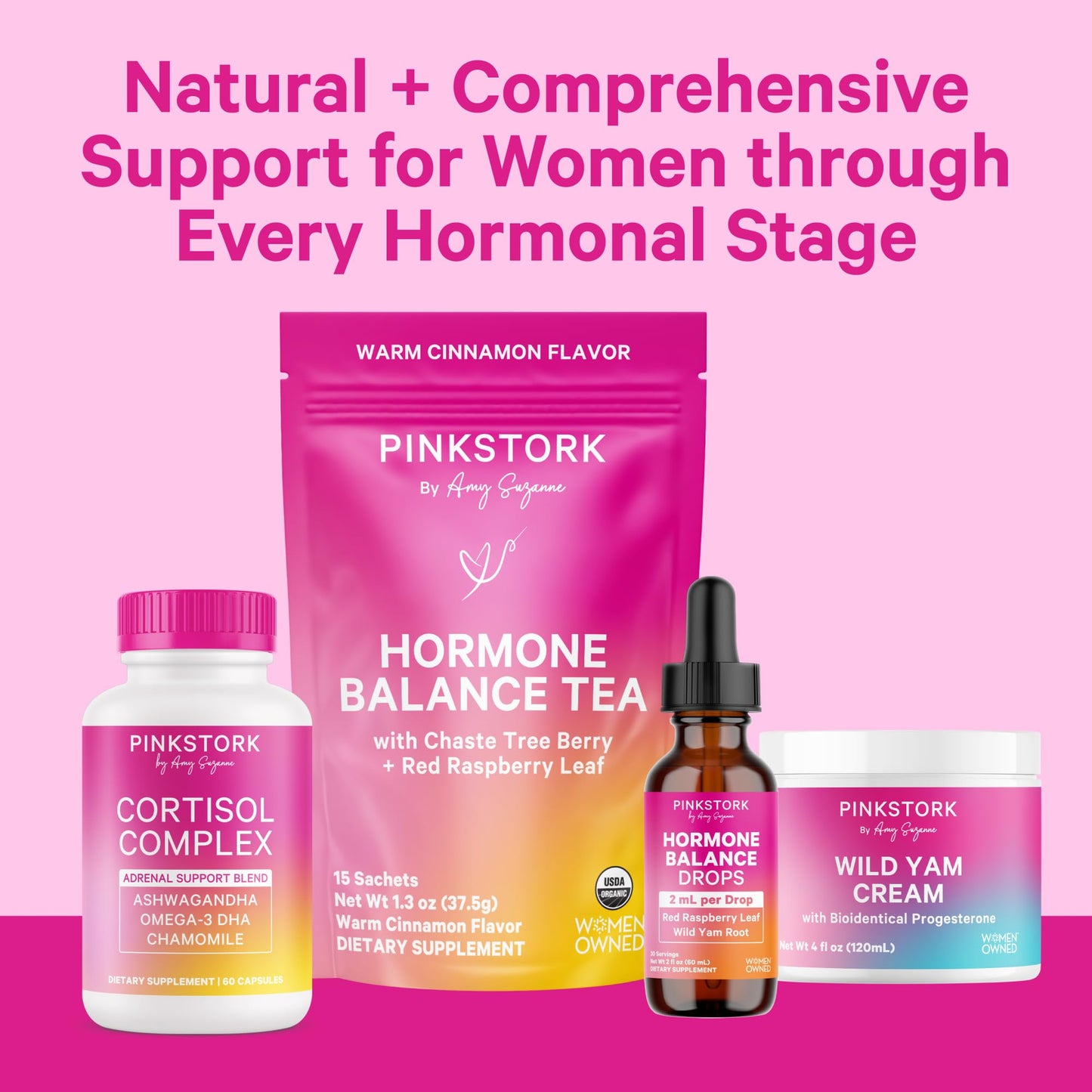 Pink Stork Hormone Balance Drops for Women - Supports Hormonal Health, PMS, Perimenopause & Mood, with Red Raspberry Leaf & Wild Yam - Liquid Supplement - Vegan, 2oz, 30 Servings - Maple Wellness Supplements