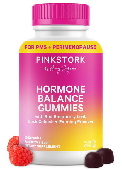 Pink Stork Hormone Balance Gummies for Women – PMS, Menopause & Estrogen Support – Mood, Bloating, Hot Flashes & Energy – Red Raspberry Leaf, Black Cohosh, Primrose – 60 Vegan Gummies - Maple Wellness Supplements