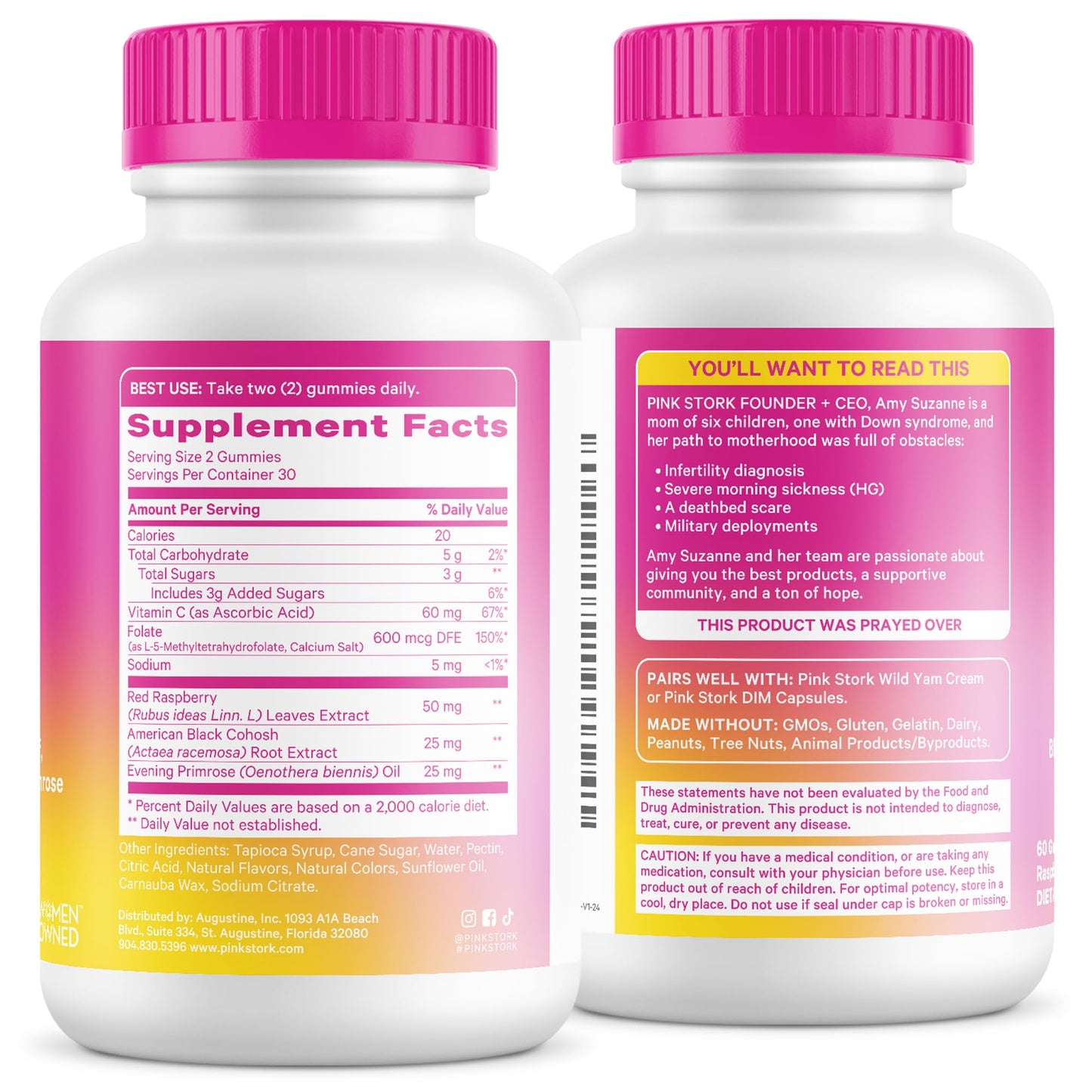 Pink Stork Hormone Balance Gummies for Women – PMS, Menopause & Estrogen Support – Mood, Bloating, Hot Flashes & Energy – Red Raspberry Leaf, Black Cohosh, Primrose – 60 Vegan Gummies - Maple Wellness Supplements
