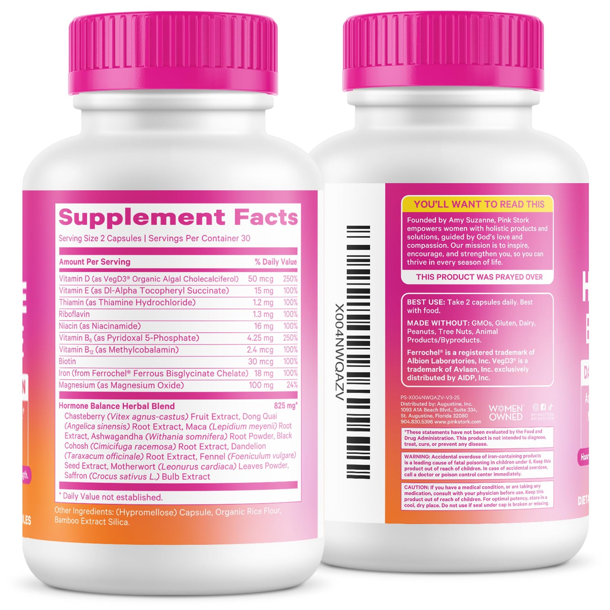 Pink Stork Hormone Balance Multivitamin for Women | 18-in-1 Vitex, Saffron, Ashwagandha, Magnesium | Mood, Energy, Cortisol, Adrenal Support | PMS, Perimenopause Support | 60 Vegan Capsules - Maple Wellness Supplements