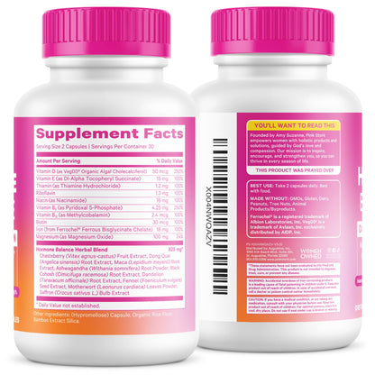 Pink Stork Hormone Balance Multivitamin for Women | 18-in-1 Vitex, Saffron, Ashwagandha, Magnesium | Mood, Energy, Cortisol, Adrenal Support | PMS, Perimenopause Support | 60 Vegan Capsules - Maple Wellness Supplements