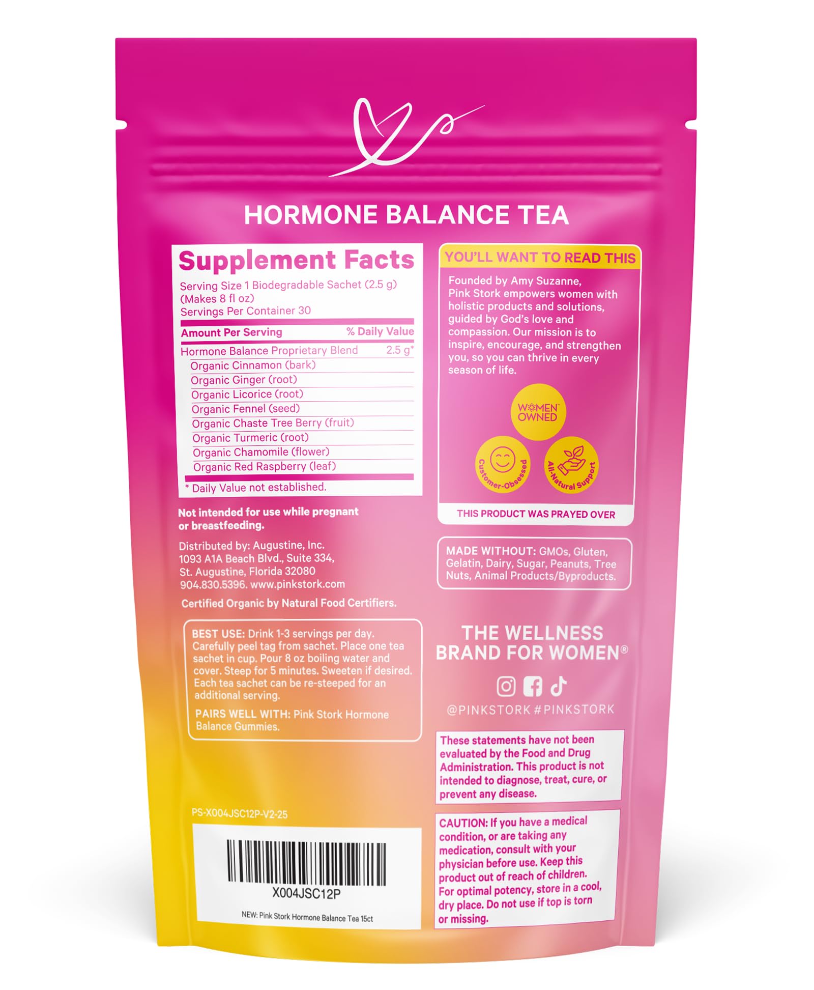 Pink Stork Hormone Balance Tea for Women – Red Raspberry Leaf & Chasteberry (Vitex) – Organic Herbal Tea for PMS, Menstrual Cycle & Perimenopause Support – Caffeine-Free Cinnamon Blend – 30 Cups - Maple Wellness Supplements