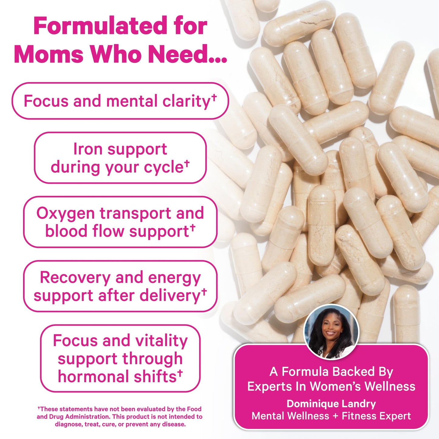 Pink Stork Iron for Women – 18 mg Non-Constipating Iron Bisglycinate + Vitamin C for Optimal Absorption – Energy, Focus, & Oxygen Supply – PMS, Pregnancy, Postpartum & Perimenopause - 60 Capsules - Maple Wellness Supplements