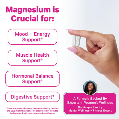 Pink Stork Magnesium Glycinate with Vitamin D - Magnesium Supplement for Women to Support Natural Calm, Mood, and Sleep - Hormone Balance for Women - 60 Capsules, Berry Essence, 1 Month Supply - Maple Wellness Supplements