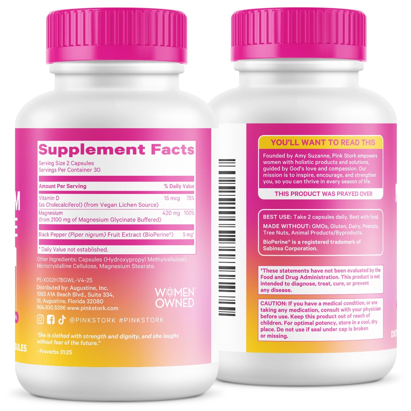 Pink Stork Magnesium Glycinate with Vitamin D - Magnesium Supplement for Women to Support Natural Calm, Mood, and Sleep - Hormone Balance for Women - Maple Wellness Supplements