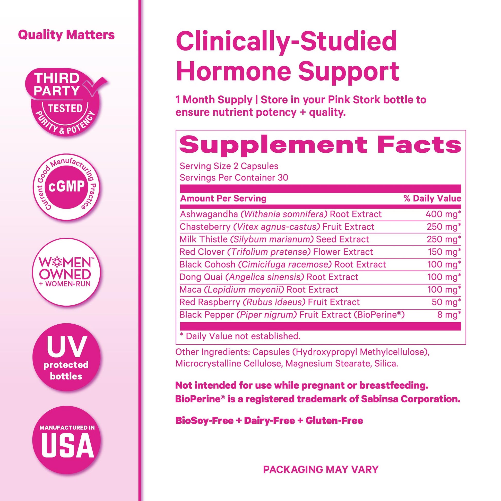 Pink Stork Menopause Support for Women - Hot Flash, Mood, Sleep, Weight, Cortisol & Hormonal Balance - Vegan, Estrogen-Free Perimenopause Relief - Ashwagandha, Maca - 60 Capsules - Maple Wellness Supplements