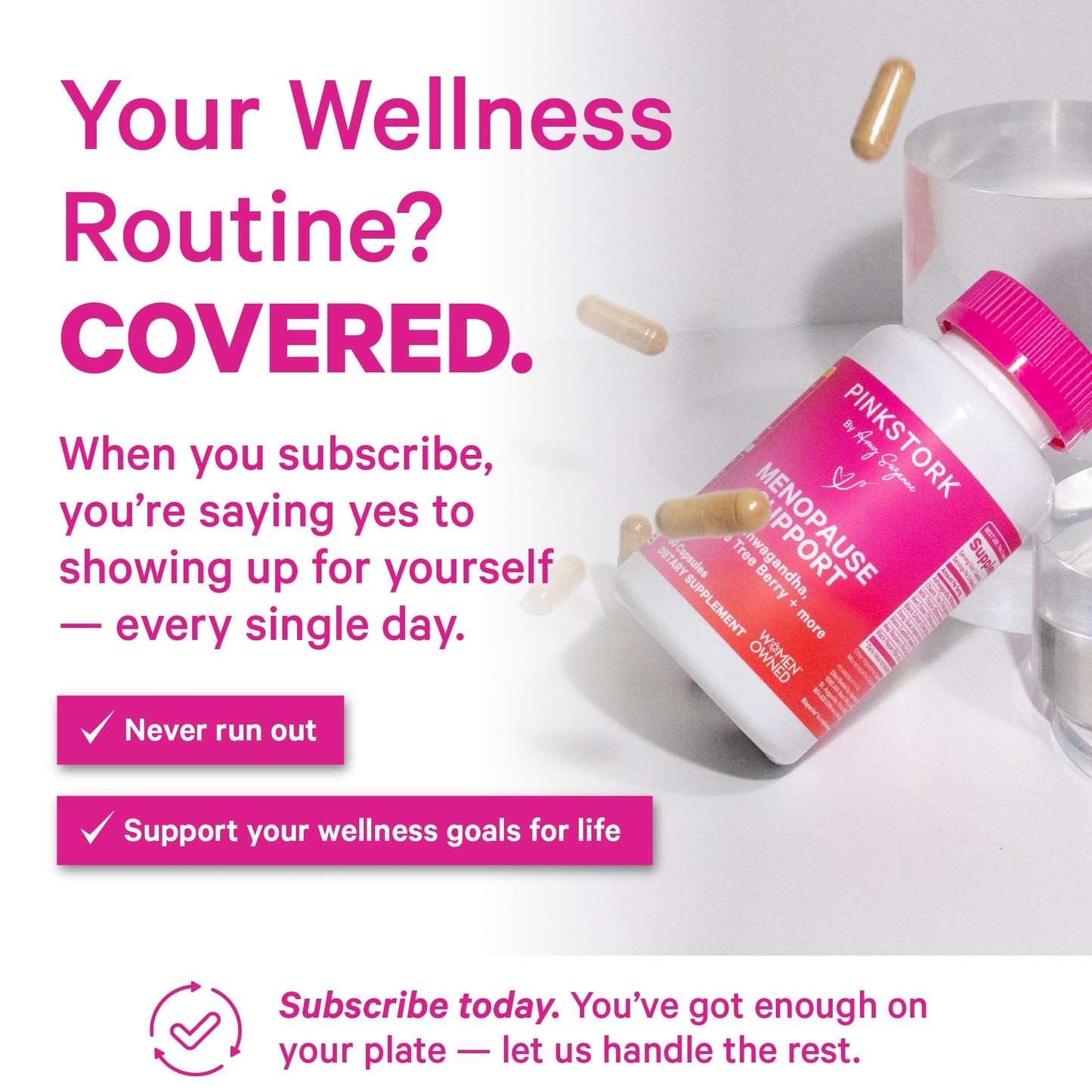 Pink Stork Menopause Support for Women - Hot Flash, Mood, Sleep, Weight, Cortisol & Hormonal Balance - Vegan, Estrogen-Free Perimenopause Relief - Ashwagandha, Maca - 60 Capsules - Maple Wellness Supplements