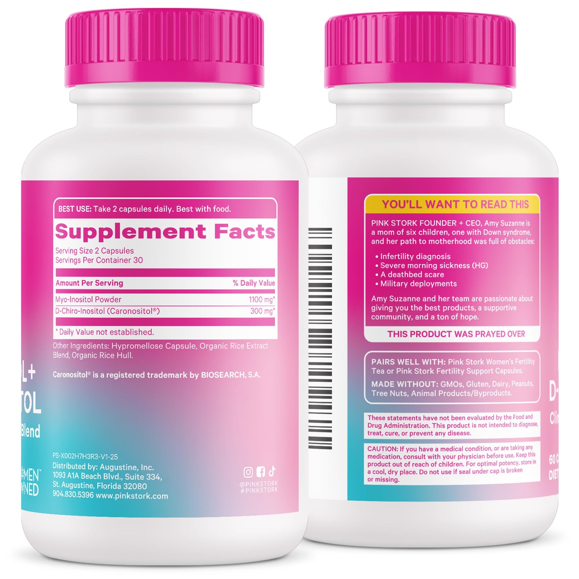 Pink Stork Myo-Inositol & D-Chiro Inositol: 3.6:1 Blend to Support Fertility, Hormone Balance for Women - Ovarian Function, Ovulation, Conception, and Period Support Supplement - 60 Capsules - Maple Wellness Supplements