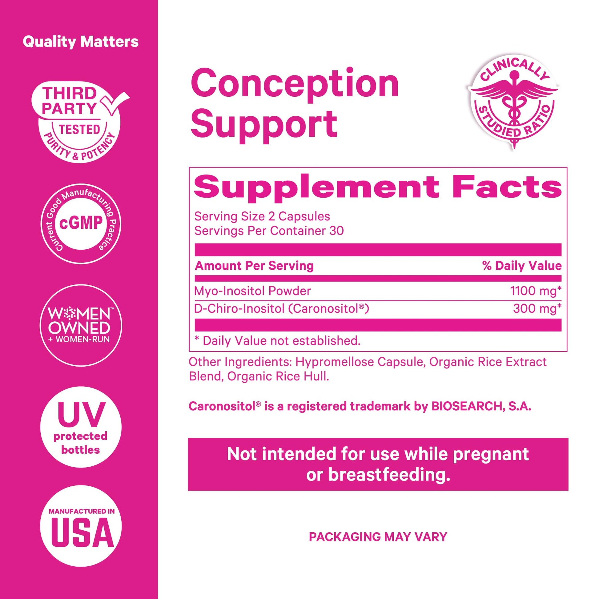 Pink Stork Myo-Inositol & D-Chiro Inositol: 3.6:1 Blend to Support Fertility, Hormone Balance for Women - Ovarian Function, Ovulation, Conception, and Period Support Supplement - 60 Capsules - Maple Wellness Supplements