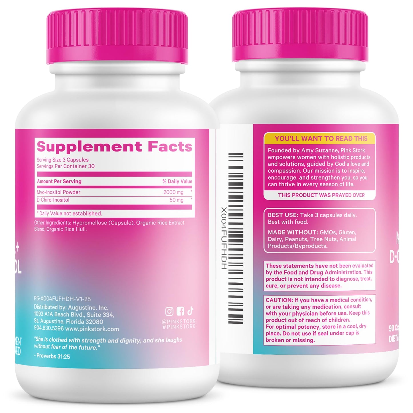 Pink Stork Myo-Inositol & D-Chiro Inositol Supplement - Hormonal Balance for Women - Ovarian Support - 40:1 Ratio - Fertility Supplements for Women - 180 Capsules, 2 Month Supply - Maple Wellness Supplements