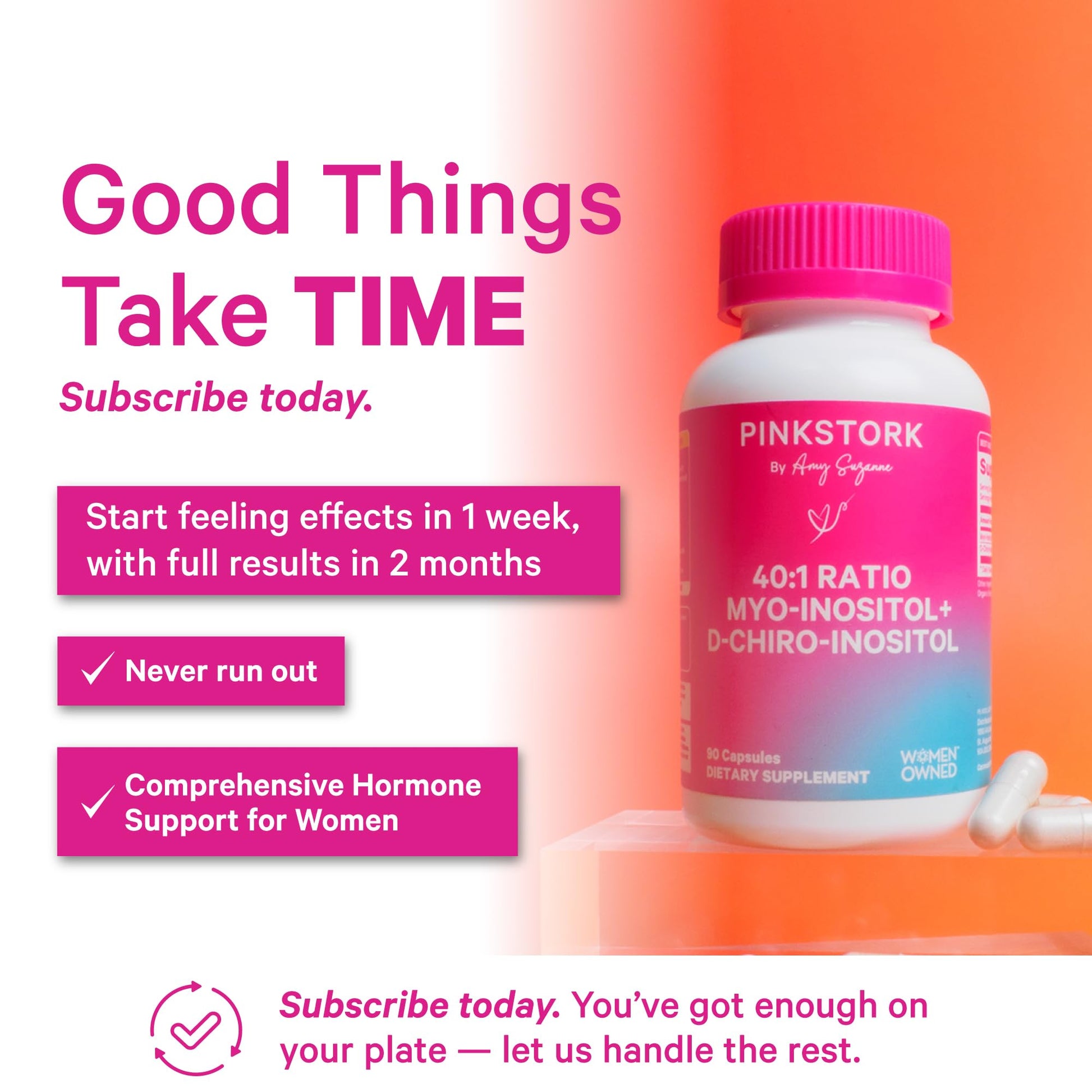 Pink Stork Myo-Inositol & D-Chiro Inositol Supplement - Hormonal Balance for Women - Ovarian Support - 40:1 Ratio - Fertility Supplements for Women - 180 Capsules, 2 Month Supply - Maple Wellness Supplements