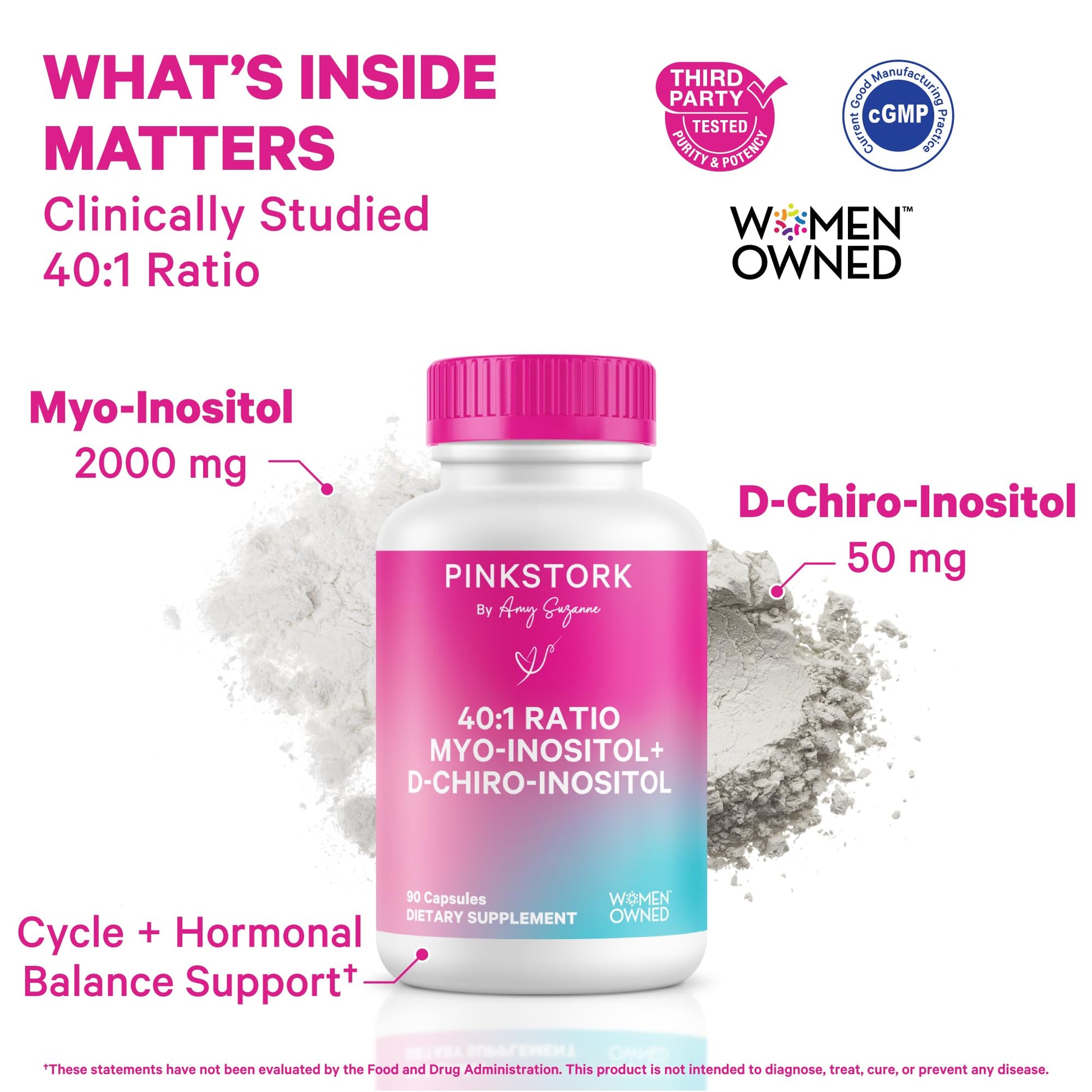 Pink Stork Myo-Inositol & D-Chiro Inositol Supplement - Hormonal Balance for Women - Ovarian Support - 40:1 Ratio - Fertility Supplements for Women - 180 Capsules, 2 Month Supply - Maple Wellness Supplements