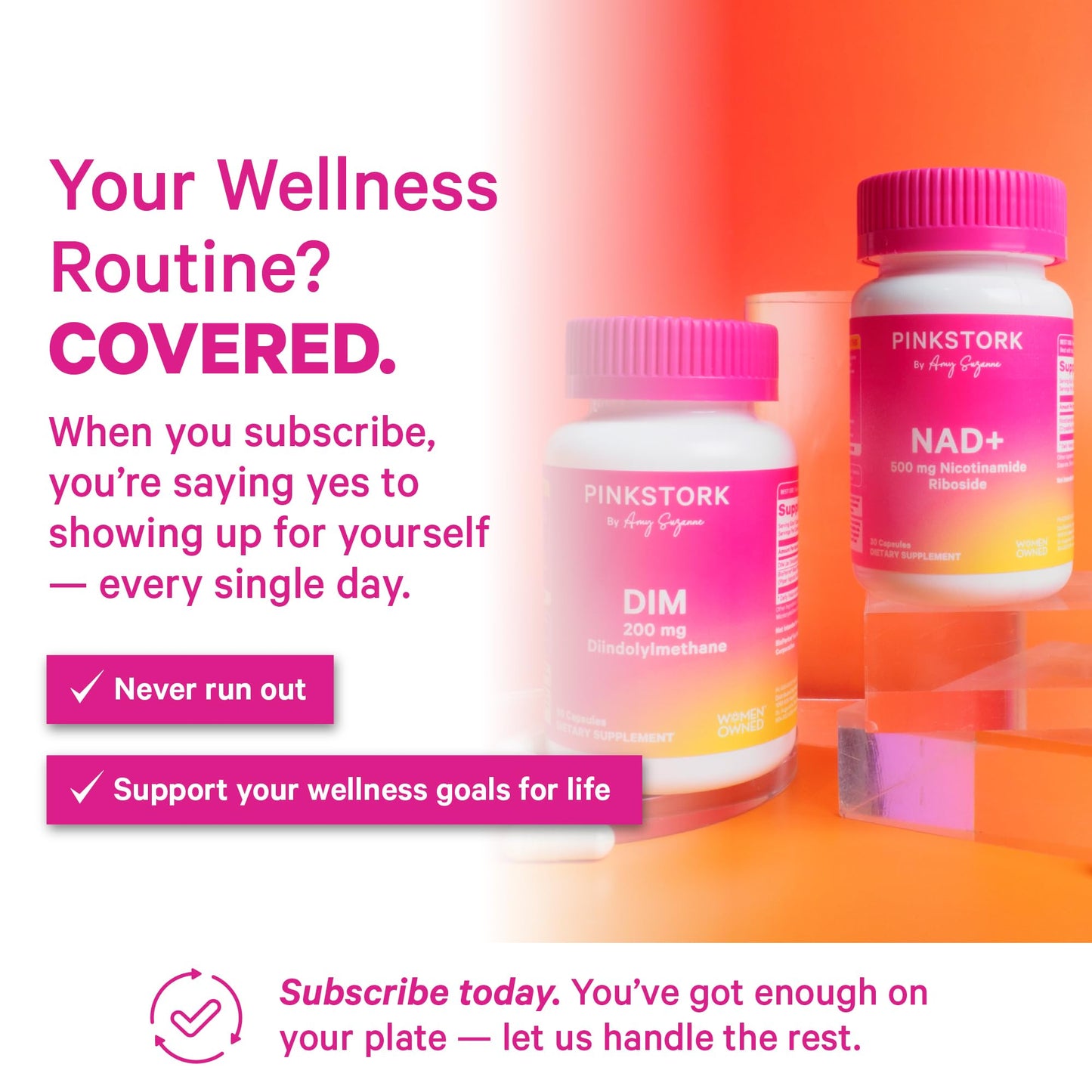 Pink Stork NAD+ Supplement for Women | 500mg Nicotinamide Riboside NR | Clinically-Studied Pure NMN Powder | Brain + Cognitive Support |Energy, Skin Essentials Over 30 | 1 Month Supply - Maple Wellness Supplements