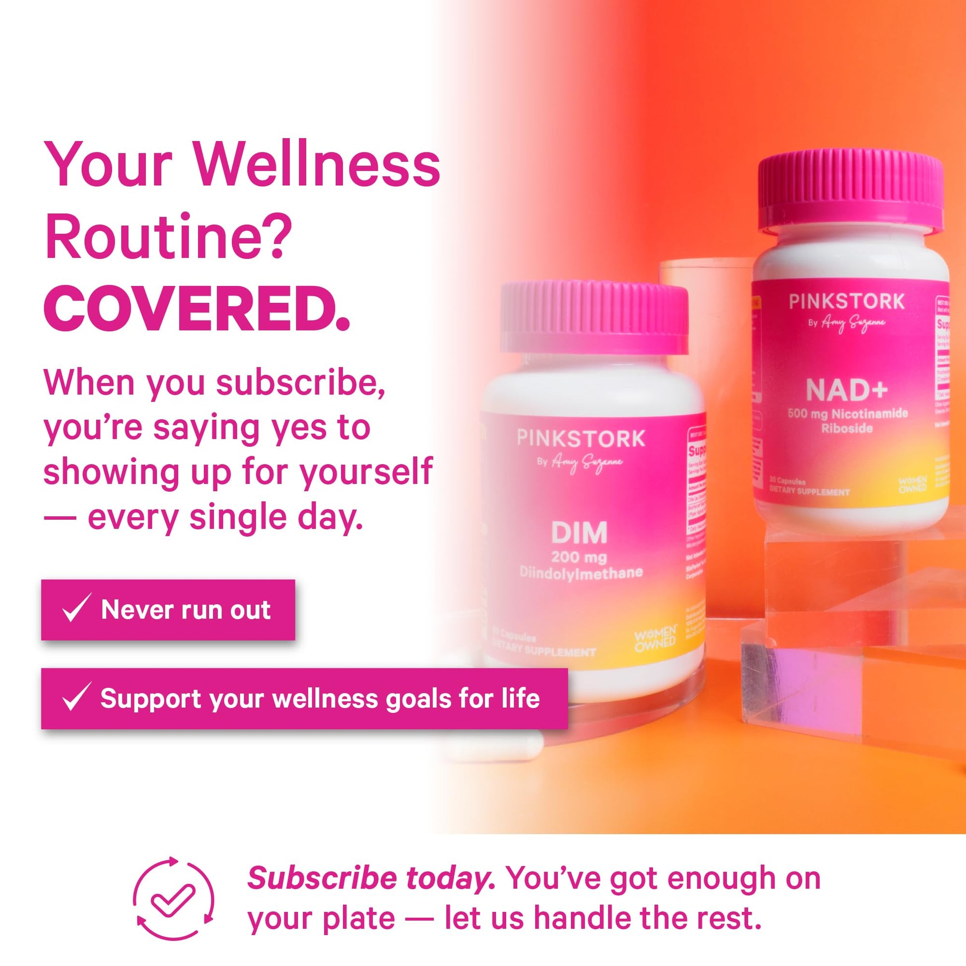 Pink Stork NAD+ Supplement for Women | 500mg Nicotinamide Riboside NR | Clinically-Studied Pure NMN Powder | Brain + Cognitive Support |Energy, Skin Essentials Over 30 | 1 Month Supply - Maple Wellness Supplements