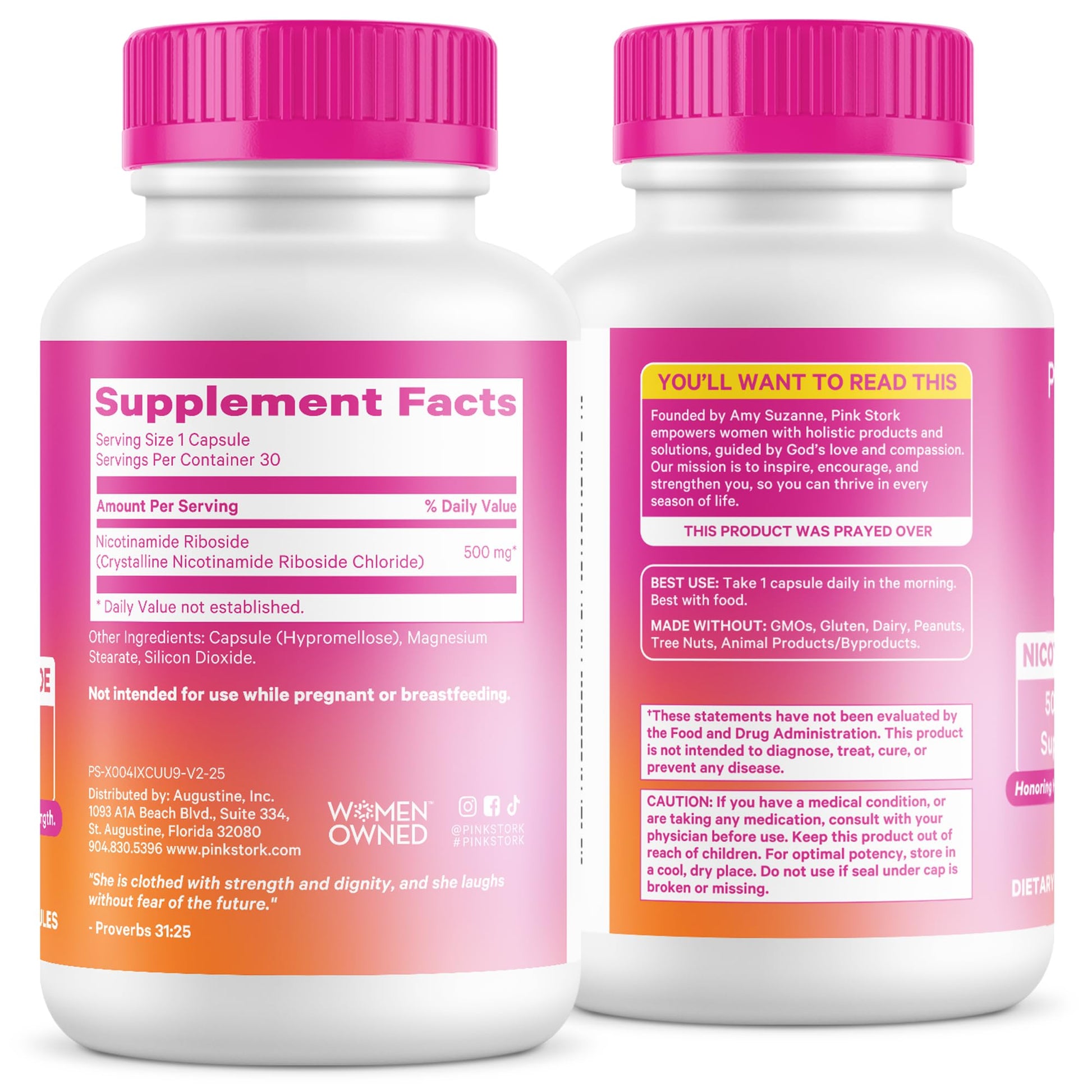 Pink Stork NAD+ Supplement for Women | 500mg Nicotinamide Riboside NR | Clinically-Studied Pure NMN Powder | Brain + Cognitive Support |Energy, Skin Essentials Over 30 | 1 Month Supply - Maple Wellness Supplements