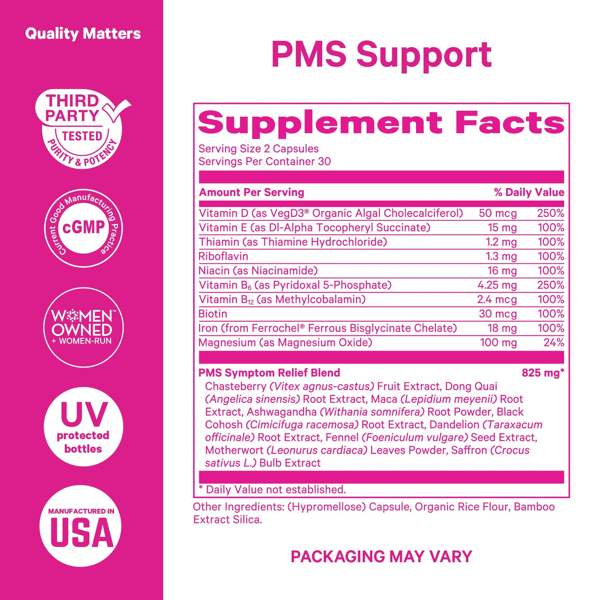 Pink Stork PMS Supplement for Women - Vitex, Ashwagandha, Maca Root & 10 Vitamins & Minerals to Support Hormone Balance, Mood, Bloating, Period Regularity - 60 Capsules - Maple Wellness Supplements