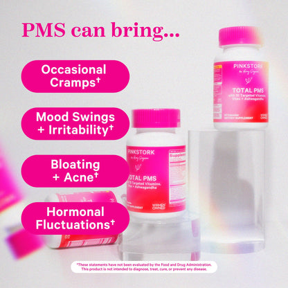 Pink Stork PMS Supplement for Women - Vitex, Ashwagandha, Maca Root & 10 Vitamins & Minerals to Support Hormone Balance, Mood, Bloating, Period Regularity - 60 Capsules - Maple Wellness Supplements