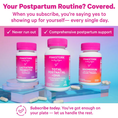 Pink Stork Postnatal Multivitamin + Probiotics with Vegan DHA, Ashwagandha, Iron, Folate, B12 - Supports Hormone Balance, Postpartum Recovery, Gut Health, & Digestion - Pack of 2 - Maple Wellness Supplements