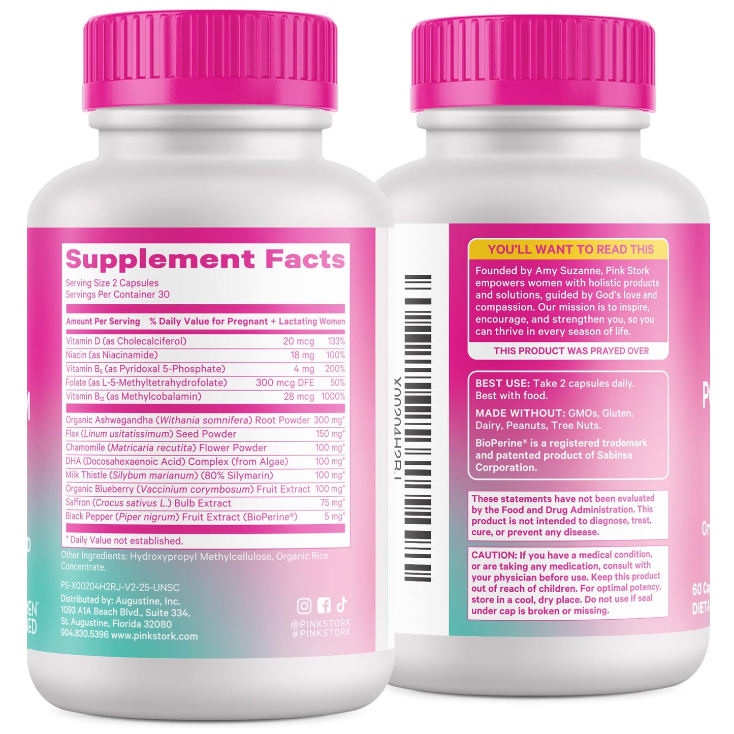 Pink Stork Postpartum Mood Support - Postnatal Hormone Balance for Women - Breastfeeding Friendly - Stress & Cognitive Support, New Mom Essentials - Ashwagandha, Chamomile, & Vitamin D, 60 Capsules - Maple Wellness Supplements