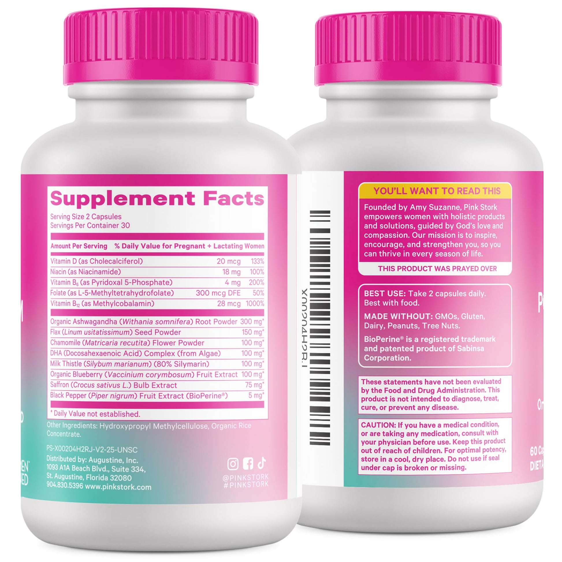 Pink Stork Postpartum Mood Support - Postnatal Hormone Balance for Women - Breastfeeding Friendly - Stress & Cognitive Support, New Mom Essentials - Ashwagandha, Chamomile, & Vitamin D, 60 Capsules - Maple Wellness Supplements