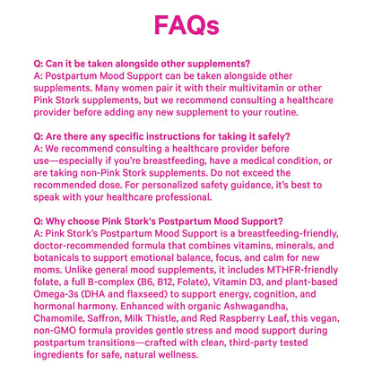 Pink Stork Postpartum Mood Support - Postnatal Hormone Balance for Women - Breastfeeding Friendly - Stress & Cognitive Support, New Mom Essentials - Ashwagandha, Chamomile, & Vitamin D, 60 Capsules - Maple Wellness Supplements