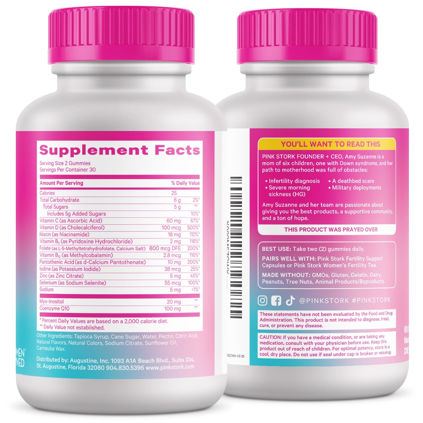 Pink Stork Premium Fertility Gummies | Fertility Supplements for Women with CoQ10, Myo-Inositol + Prenatal Vitamins | Conception Support | Hormone Balance for Women, Ovarian Care - 60 Gummies - Maple Wellness Supplements