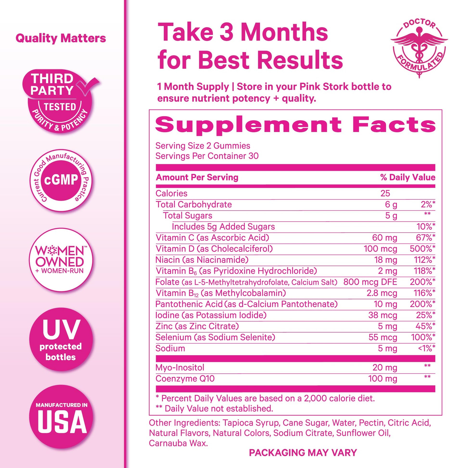 Pink Stork Premium Fertility Gummies | Fertility Supplements for Women with CoQ10, Myo-Inositol + Prenatal Vitamins | Conception Support | Hormone Balance for Women, Ovarian Care - 60 Gummies - Maple Wellness Supplements