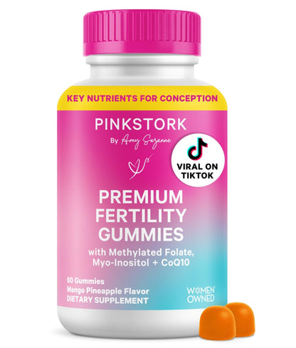 Pink Stork Premium Fertility Gummies | Fertility Supplements for Women with CoQ10, Myo-Inositol + Prenatal Vitamins | Conception Support | Hormone Balance for Women, Ovarian Care - 60 Gummies - Maple Wellness Supplements