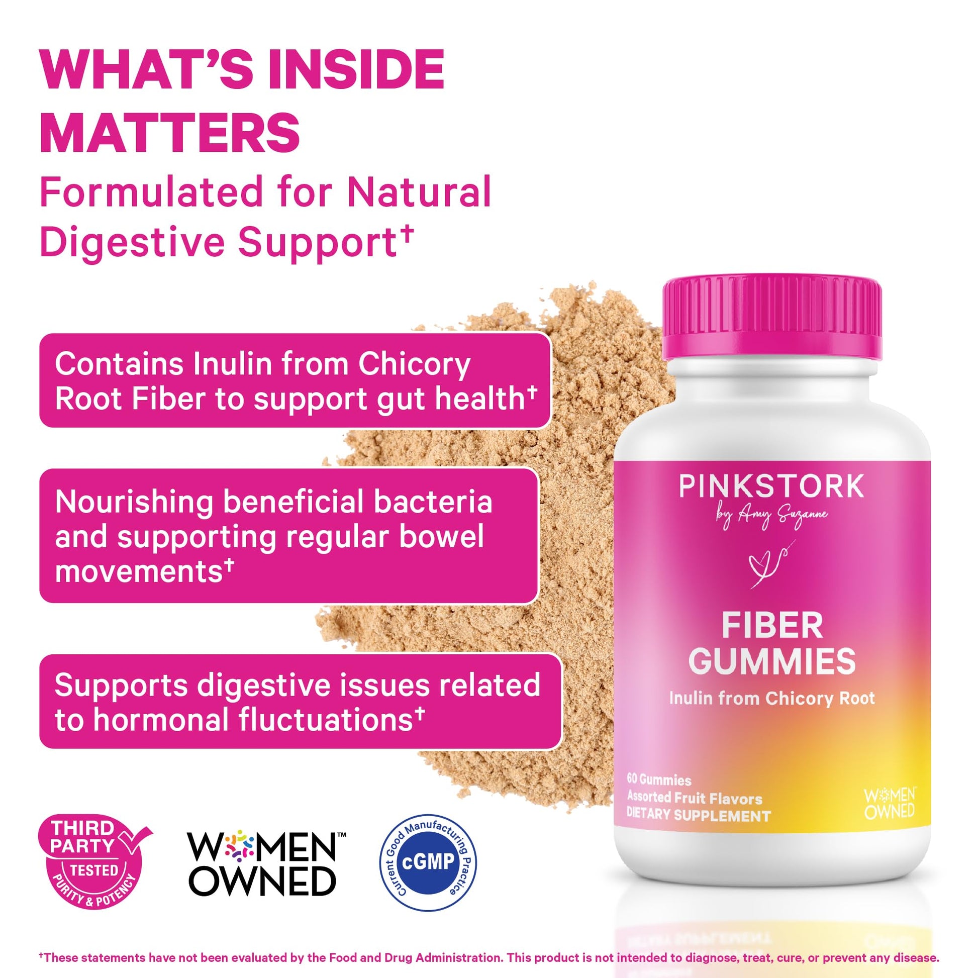 Pink Stork Prenatal Fiber Gummies for Women - 3g Prebiotic Inulin from Chicory Root - Natural Pregnancy & Postpartum Stool Softeners - Maple Wellness Supplements