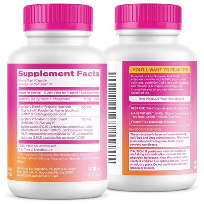 Pink Stork Prenatal Probiotic for Women with 50 Billion CFU | Vitamin B6 & Prebiotics | Pregnancy Probiotics for Morning Sickness | Digestive, Immune, & Gut Health | Vegan & Gluten-Free | 30 Capsules - Maple Wellness Supplements
