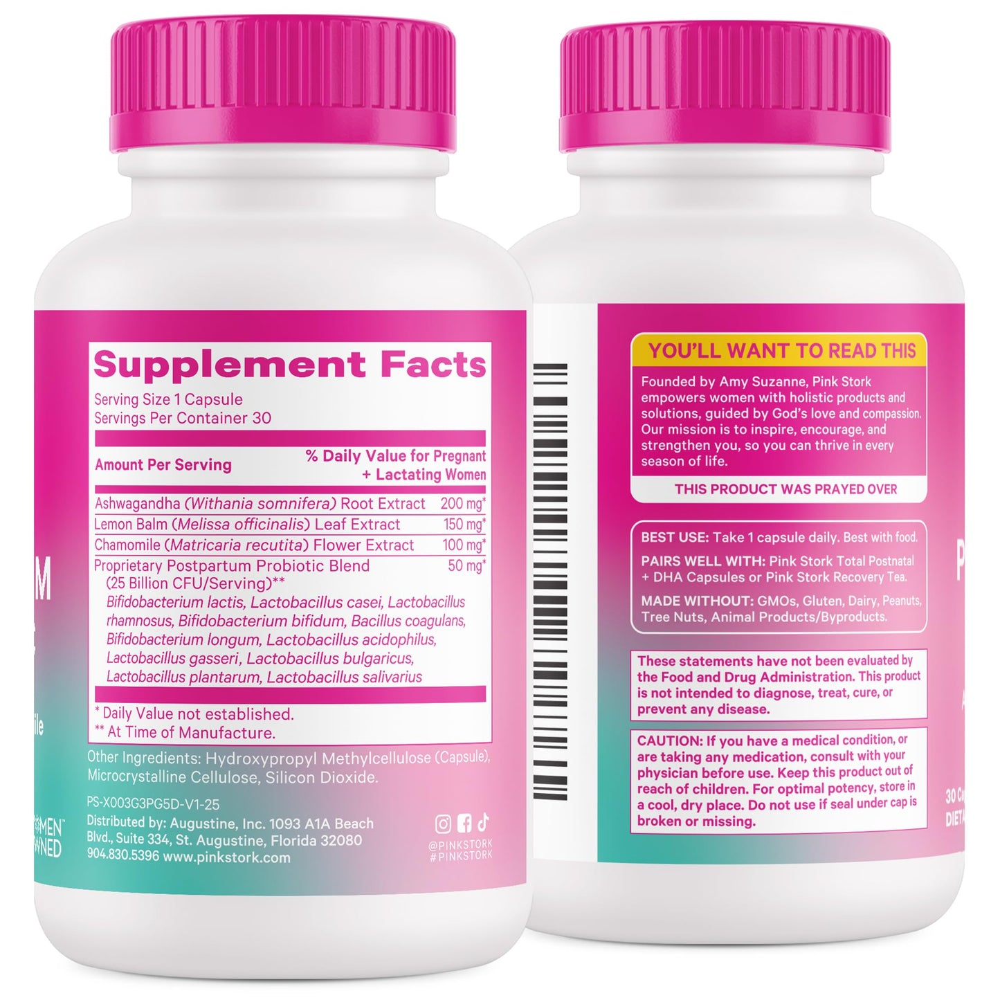 Pink Stork Probiotics for Postnatal Women - 30 Billion CFUS with Ashwagandha and Chamomile, Postpartum Essentials for Hormone Balance, Mood Support, Gut Health, Digestive Wellness, 30 Capsules - Maple Wellness Supplements