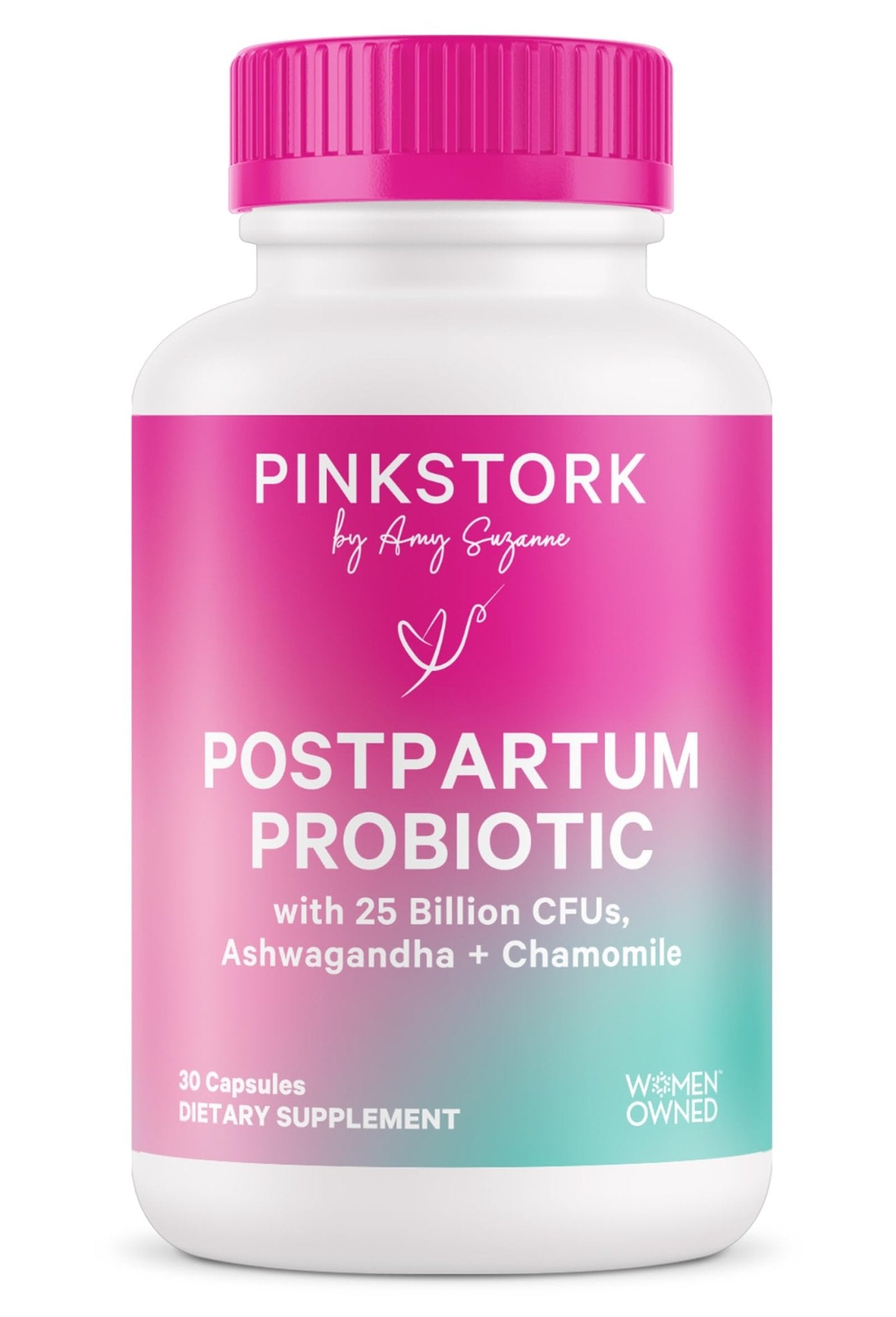 Pink Stork Probiotics for Postnatal Women - 30 Billion CFUS with Ashwagandha and Chamomile, Postpartum Essentials for Hormone Balance, Mood Support, Gut Health, Digestive Wellness, 30 Capsules - Maple Wellness Supplements