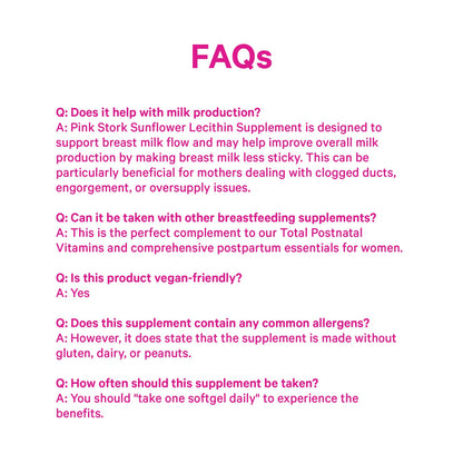 Pink Stork Sunflower Lecithin Supplement - 1200 mg for Clogged Milk Ducts - Breastfeeding Essentials for Postpartum Moms - Maple Wellness Supplements