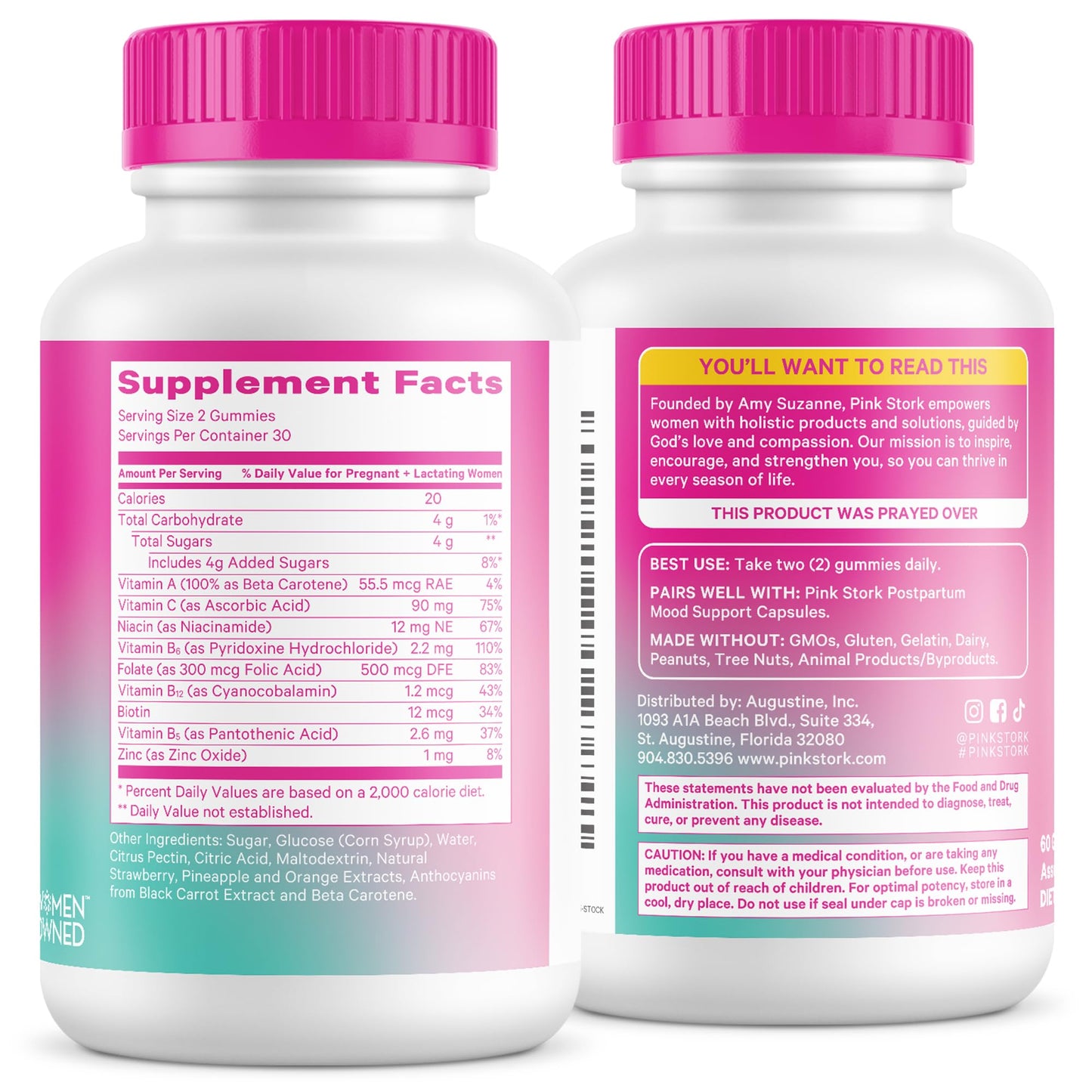 Pink Stork Total Postnatal Vitamin Gummies - Multivitamin for Postpartum Recovery and Lactation Support - Folic Acid, B6, and Vitamin C - Maple Wellness Supplements