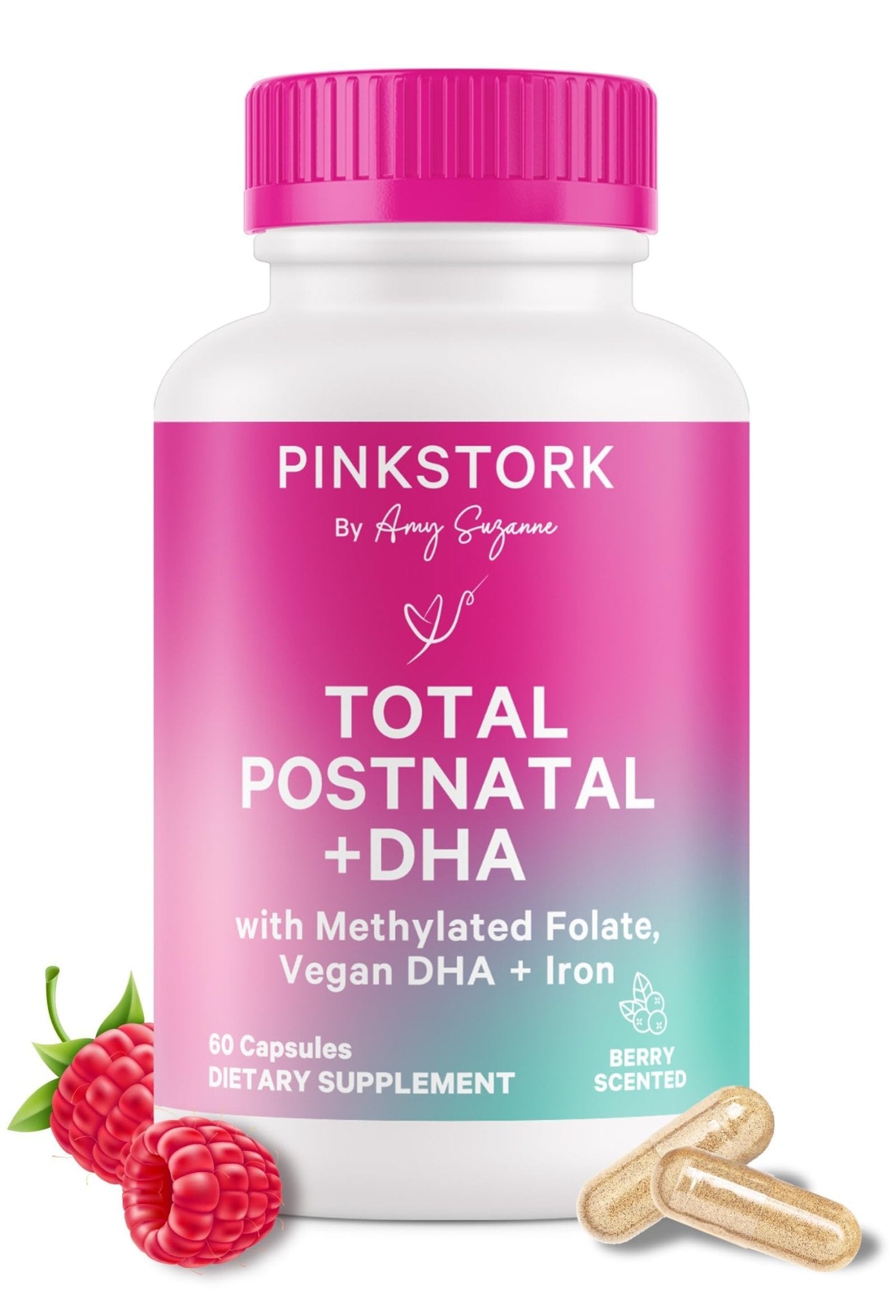 Pink Stork Total Postnatal Vitamins for Women | Vegan DHA, Iron, Folate, B12 | Postpartum Recovery Essentials | Lactation Support for Breastfeeding Moms - Maple Wellness Supplements