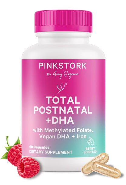 Pink Stork Total Postnatal Vitamins for Women | Vegan DHA, Iron, Folate, B12 | Postpartum Recovery Essentials | Lactation Support for Breastfeeding Moms - Maple Wellness Supplements