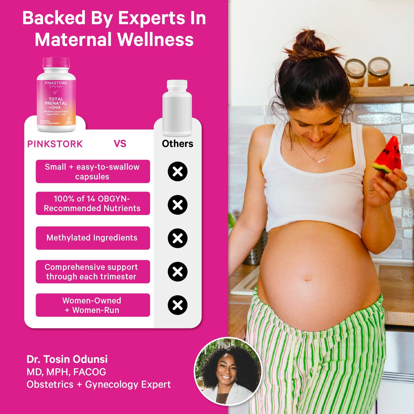 Pink Stork Total Prenatal Vitamins with DHA, Folate, Iron, Choline, and Vitamin B12 - Prenatals for Women to Support Fetal Development, Pregnancy Essentials - Maple Wellness Supplements