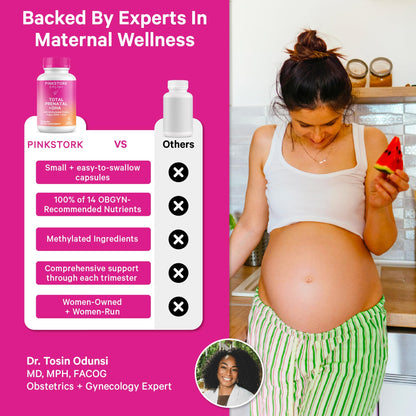 Pink Stork Total Prenatal Vitamins with DHA, Folate, Iron, Choline, and Vitamin B12 - Prenatals for Women to Support Fetal Development, Pregnancy Essentials - Maple Wellness Supplements
