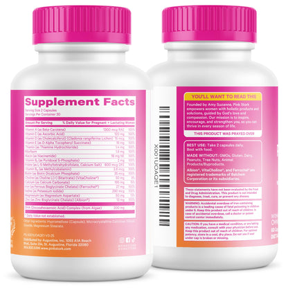 Pink Stork Total Prenatal Vitamins with DHA, Folate, Iron, Choline, and Vitamin B12 - Prenatals for Women to Support Fetal Development, Pregnancy Essentials - Maple Wellness Supplements