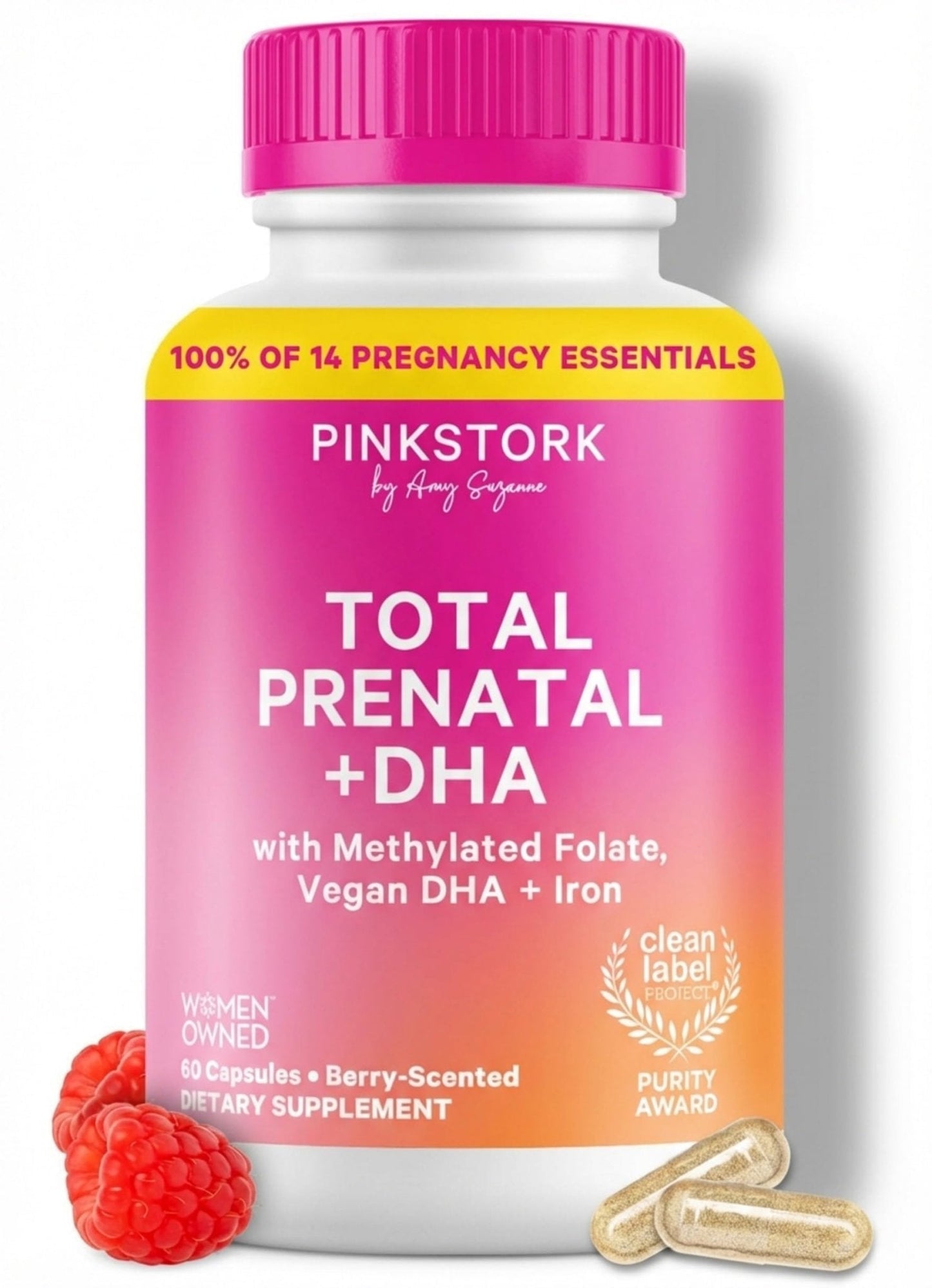 Pink Stork Total Prenatal Vitamins with DHA, Folate, Iron, Choline, and Vitamin B12 - Prenatals for Women to Support Fetal Development, Pregnancy Essentials - Maple Wellness Supplements