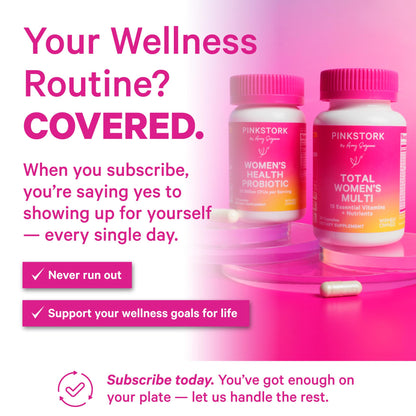 Pink Stork Total Women's Multivitamin - 19 Essential Vitamins for Women & Nutrients – Energy, Metabolism, Hormone, Immune & Mood Support – B6, B12, Biotin, Iron & Zinc – 30 Capsules - Maple Wellness Supplements